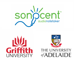 Photo of Sonocent, Uni Adelaide and Griffith uni logos  